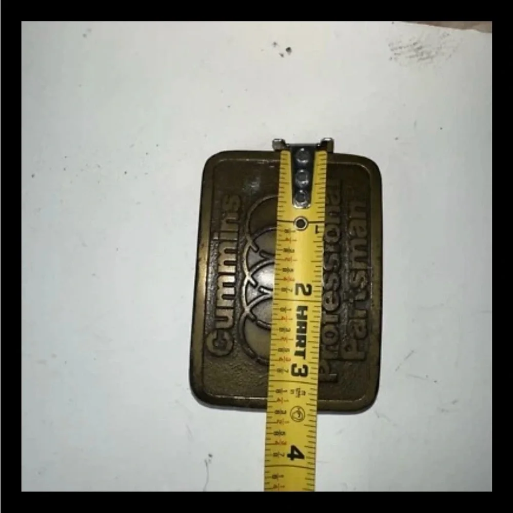 Vintage Cummins Professional Partsman Brass Belt Buckle Diesel Truck Logo